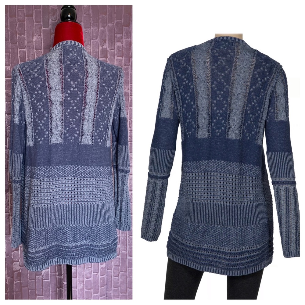 Blue Mixed Pattern Open Cardigan - image 3